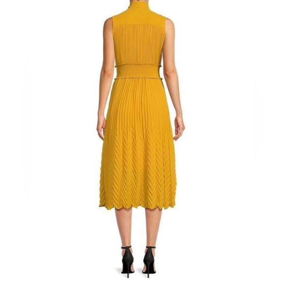 Nanette Lepore NWT Yellow  Pleated Chevron Midi Dress Size 2 - Picture 6 of 10